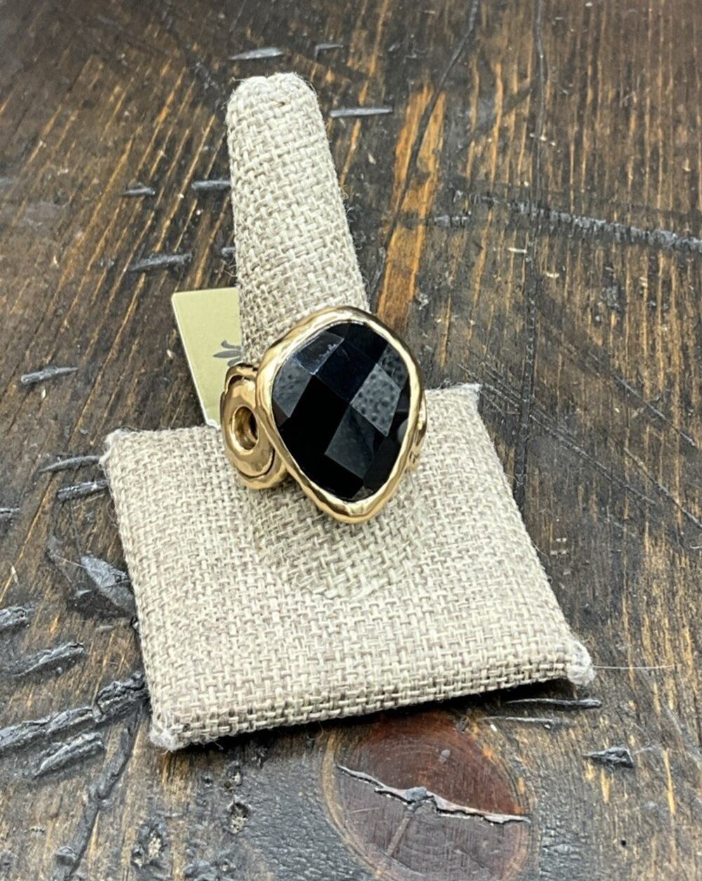 Barse Unearthed Ring- Onyx- Hammered Bronze- 11- NWT
